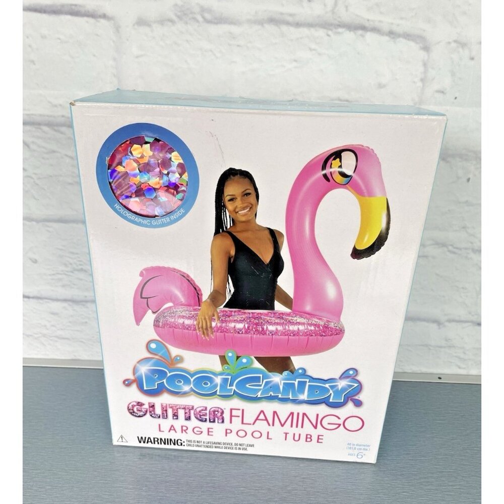 Pool Candy Large 40” Glitter Pink Flamingo Inflatable Pool Tube  Float
